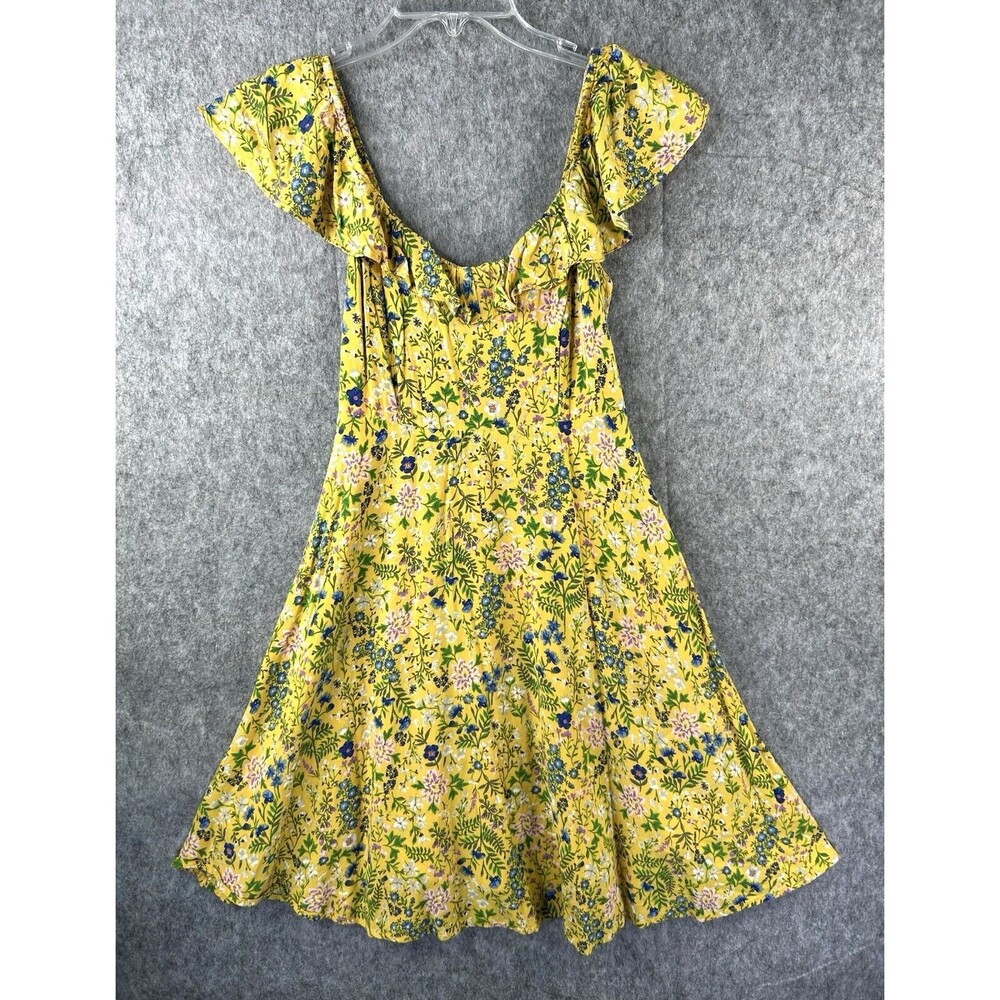 Old Navy Women Dress XS Yellow Floral Fit & Flare Cami Midi Smocked